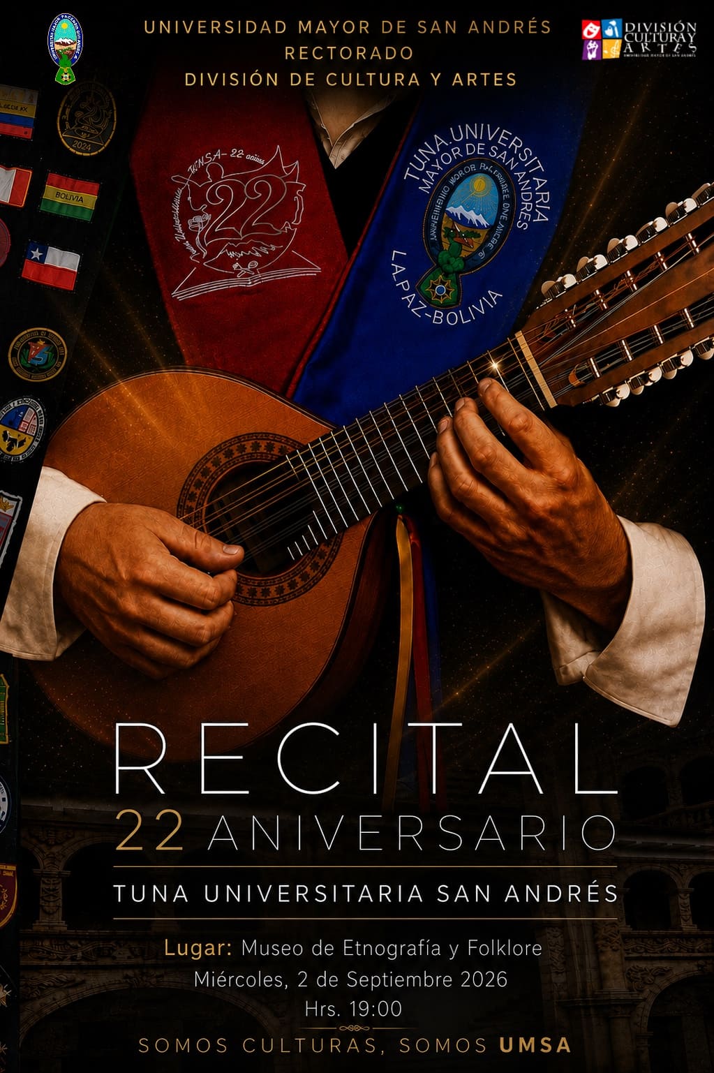 La Tuna Universitaria Mayor de San Andrés presenta un recital en homenaje a su XXII aniversario